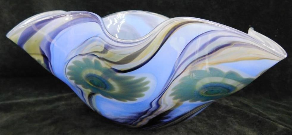 Robert Eickholt 2007 Freeform Studio Art Glass Bowl - 6.5" x 13.25" x 9.5" (1 of 12)