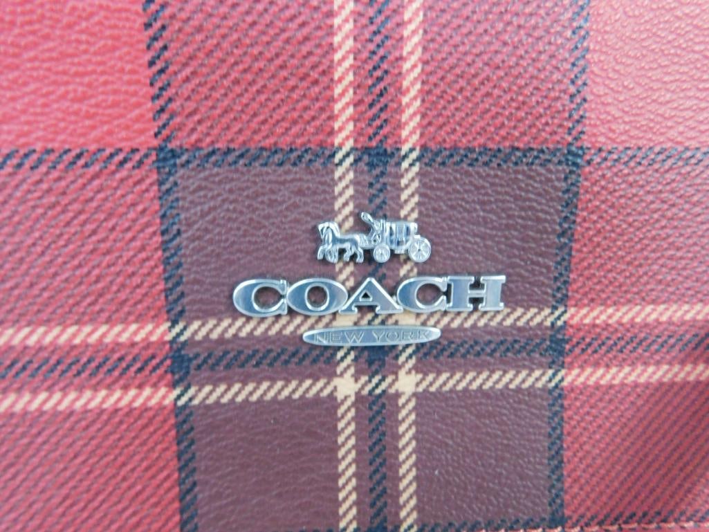 Coach - Zipper Top Purse - Plaid - Base 11.25" x 16.5" x 5.5" - 2