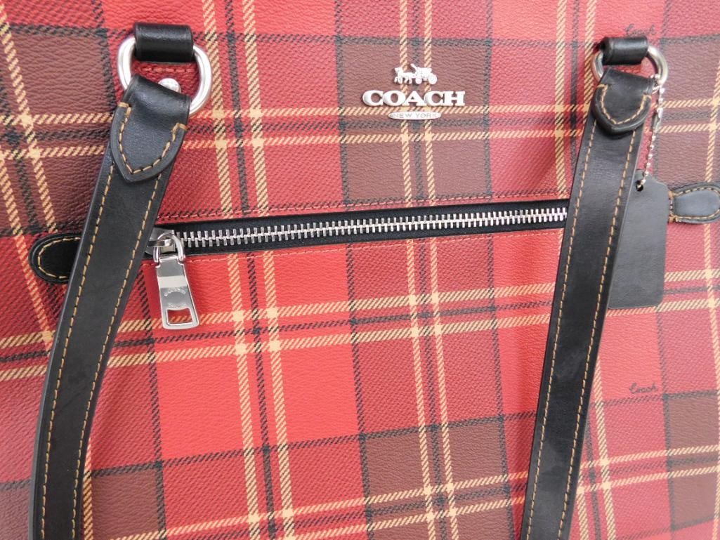 Coach - Zipper Top Purse - Plaid - Base 11.25" x 16.5" x 5.5" - 4