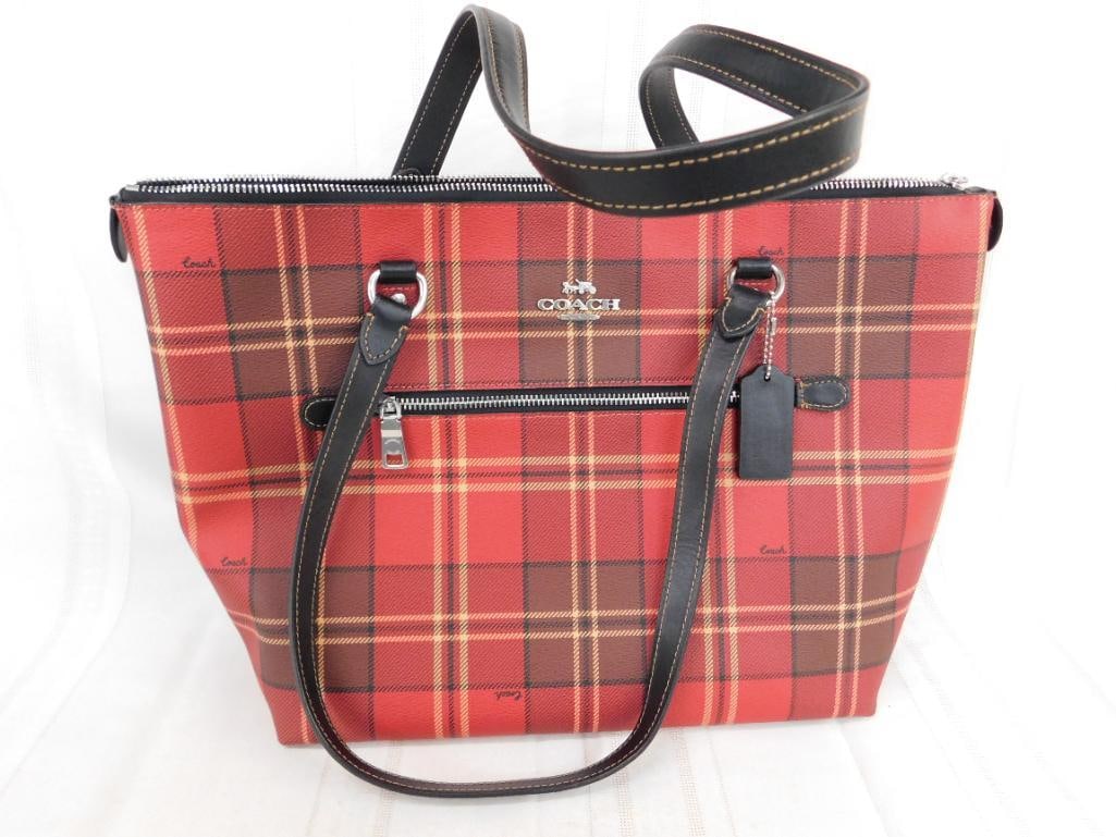Coach - Zipper Top Purse - Plaid - Base 11.25" x 16.5" x 5.5" - 5