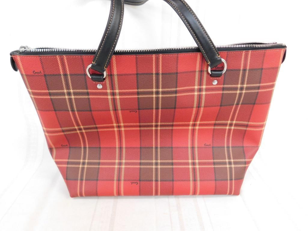 Coach - Zipper Top Purse - Plaid - Base 11.25" x 16.5" x 5.5" - 6
