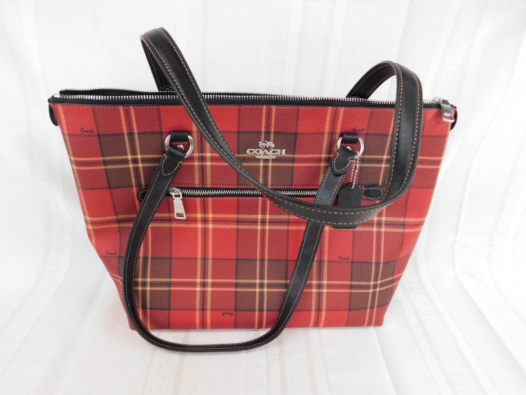 Coach - Zipper Top Purse - Plaid - Base 11.25" x 16.5" x 5.5" - 9
