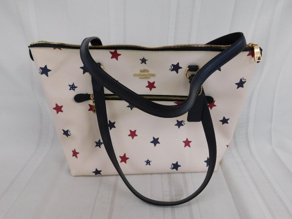 Coach - Zipper Top Purse - Red and Blue Stars - Base 11.25" x 16.5" x 5.5" - 10