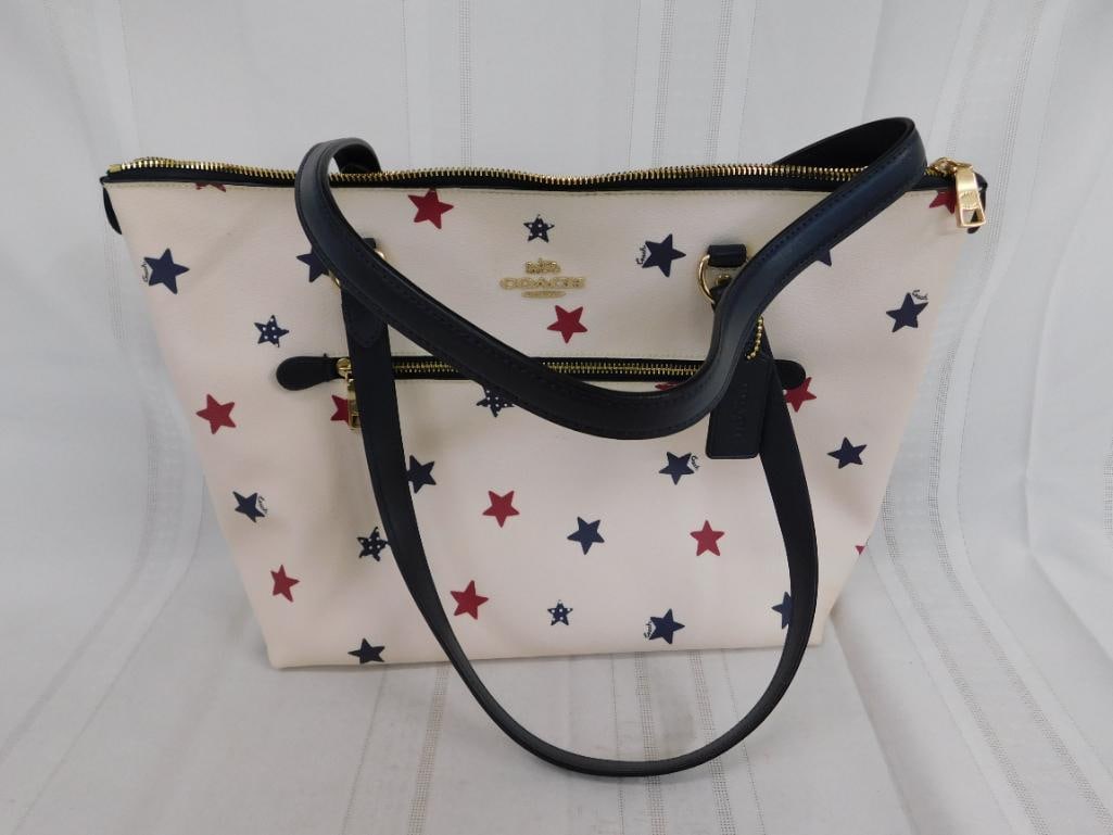 Coach - Zipper Top Purse - Red and Blue Stars - Base 11.25" x 16.5" x 5.5" - 11