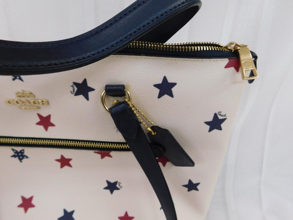 Coach - Zipper Top Purse - Red and Blue Stars - Base 11.25" x 16.5" x 5.5" - 3