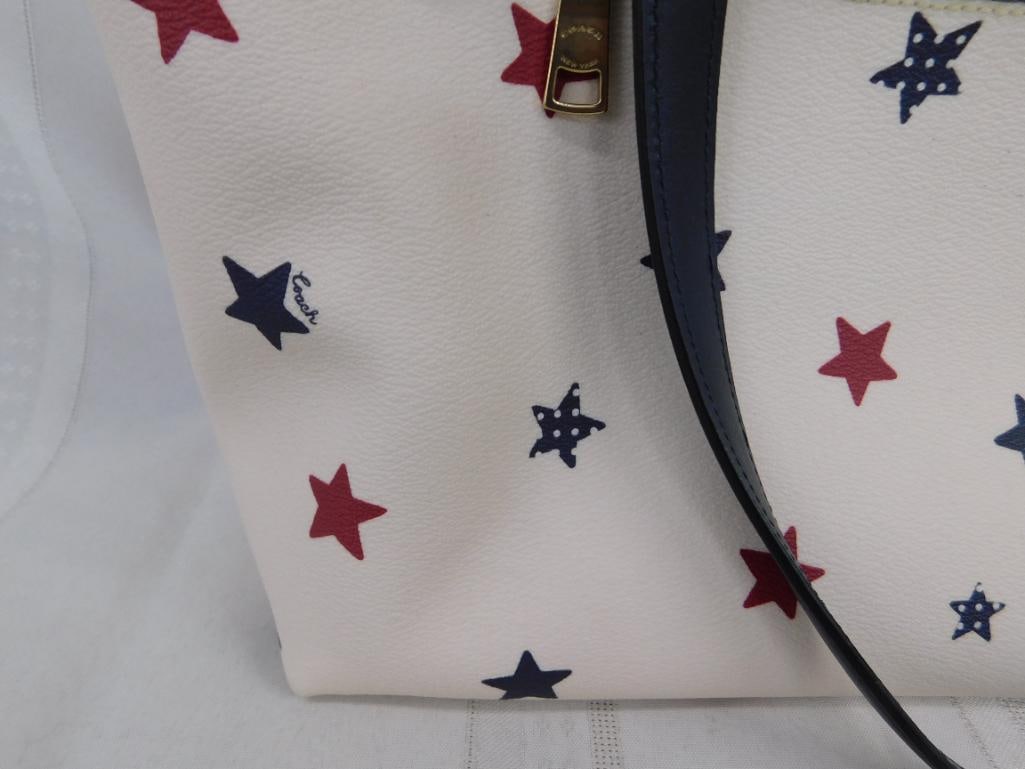 Coach - Zipper Top Purse - Red and Blue Stars - Base 11.25" x 16.5" x 5.5" - 4