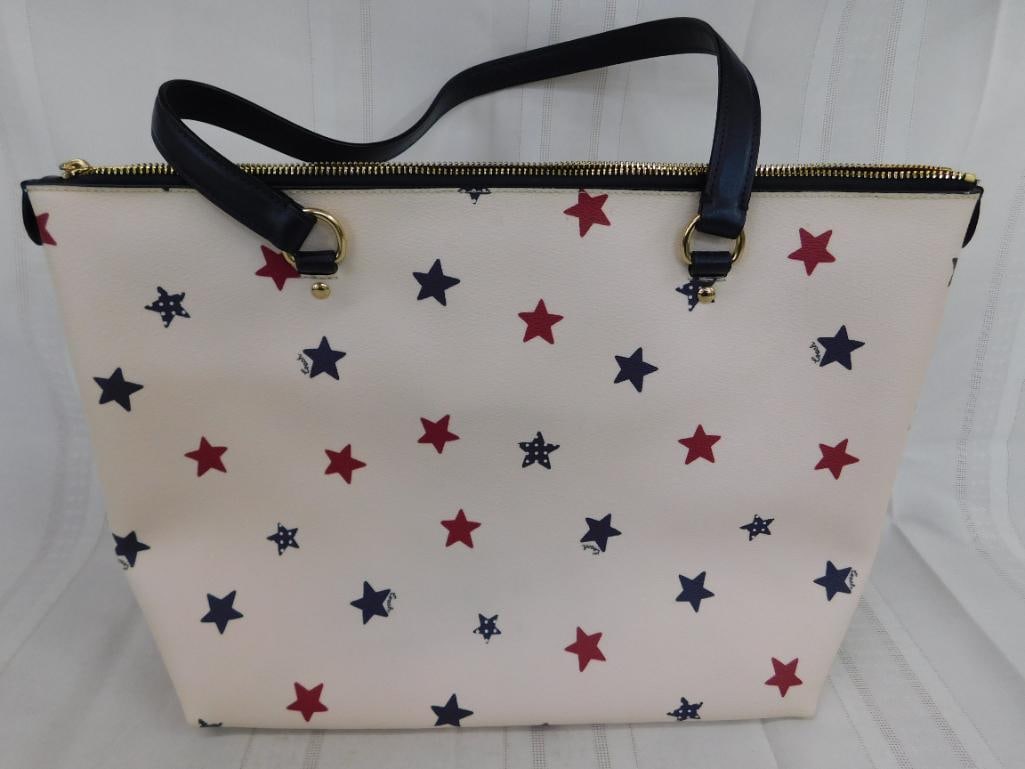 Coach - Zipper Top Purse - Red and Blue Stars - Base 11.25" x 16.5" x 5.5" - 6
