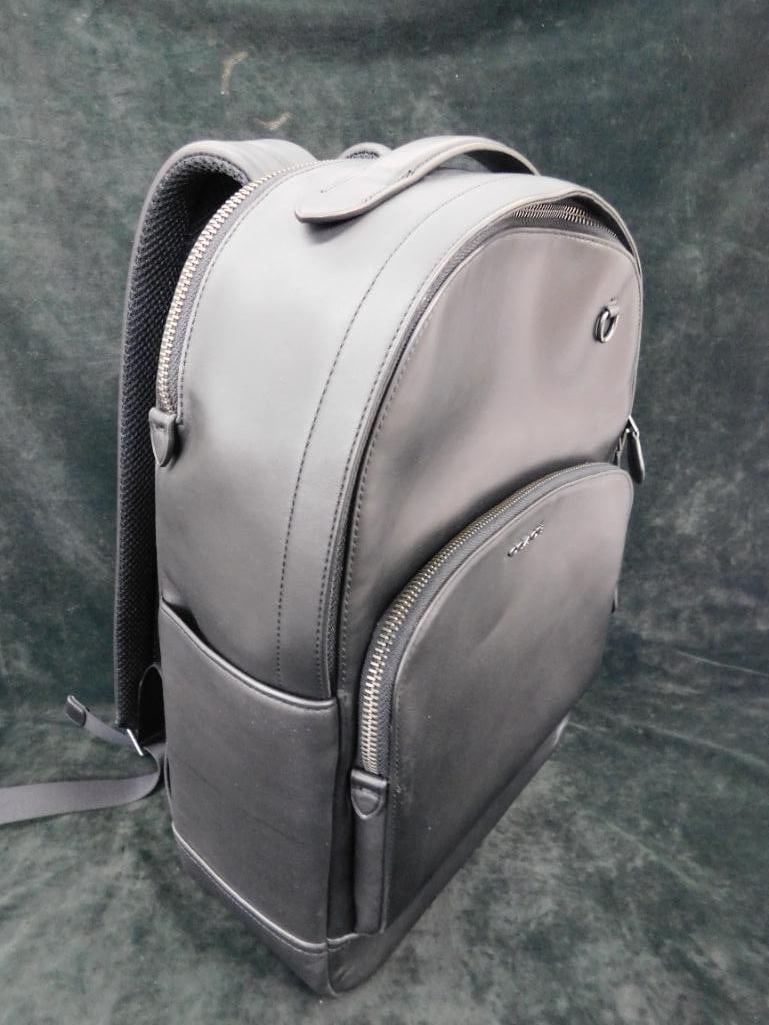 Coach - Black Smooth Leather Back Pack - 17" x 12.5" x 6" - 12