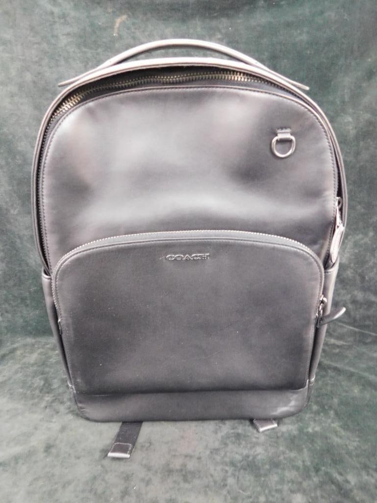 Coach - Black Smooth Leather Back Pack - 17" x 12.5" x 6" - 2