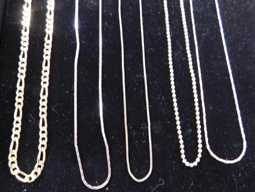 Sterling Silver - 5 Necklaces - All 24" Long - 29.89 Grams: See Photos For Condition and Details