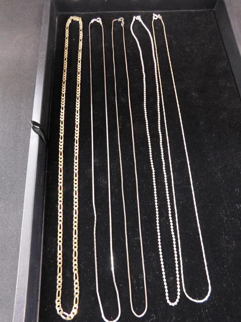 Sterling Silver - 5 Necklaces - All 24" Long - 29.89 Grams - 4