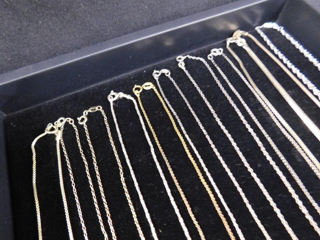 Sterling Silver - 11 Necklaces - 3-18" - 5-20" - 2-22" - 1-24" - 22.58 Grams - 6