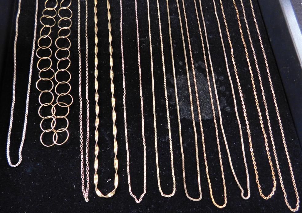 Sterling Silver - 11 Vermeil Necklaces - 2-16" - 9-18" - 20.3 Grams: See Photos For Condition and Details 