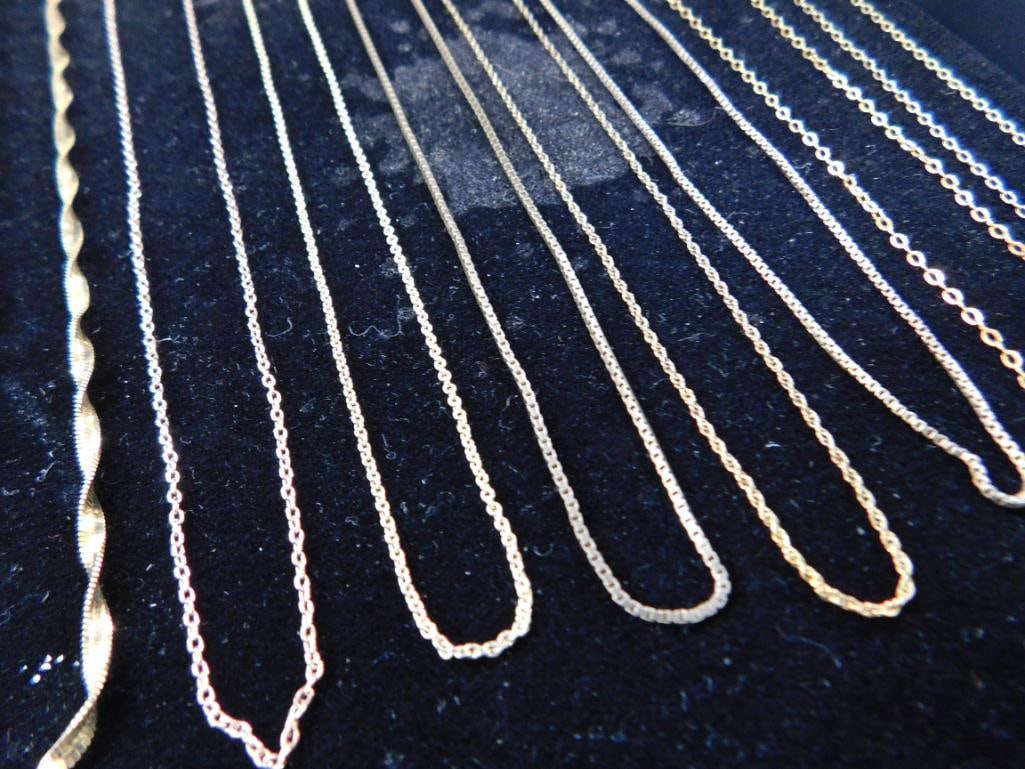 Sterling Silver - 11 Vermeil Necklaces - 2-16" - 9-18" - 20.3 Grams - 3