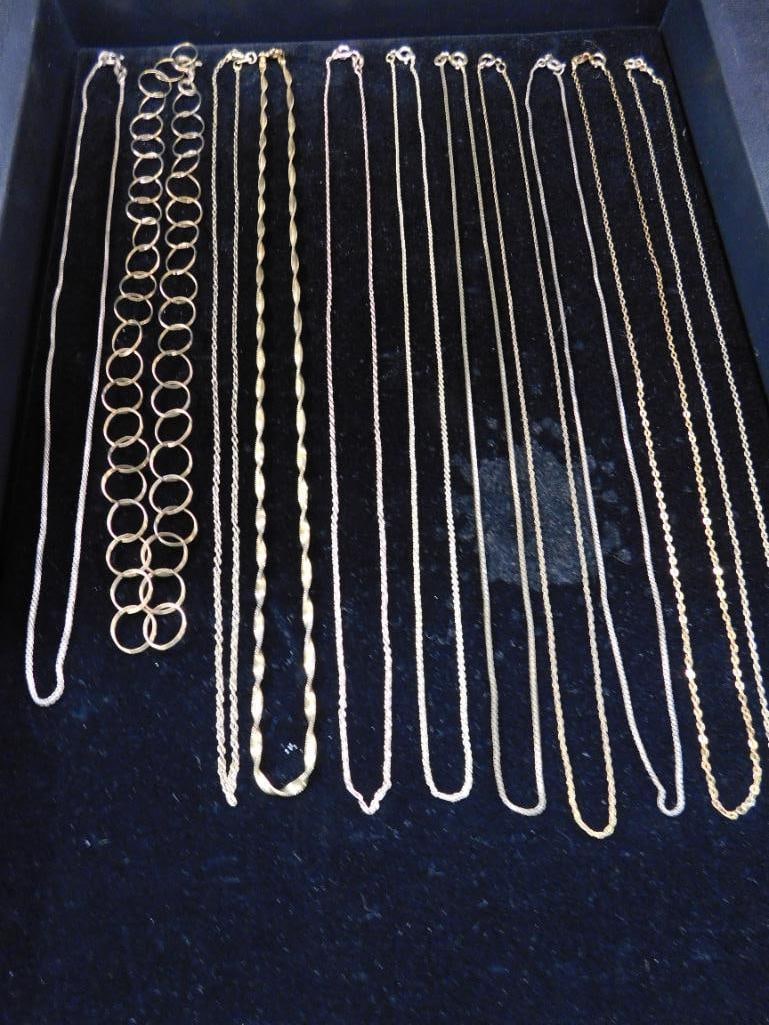 Sterling Silver - 11 Vermeil Necklaces - 2-16" - 9-18" - 20.3 Grams - 5