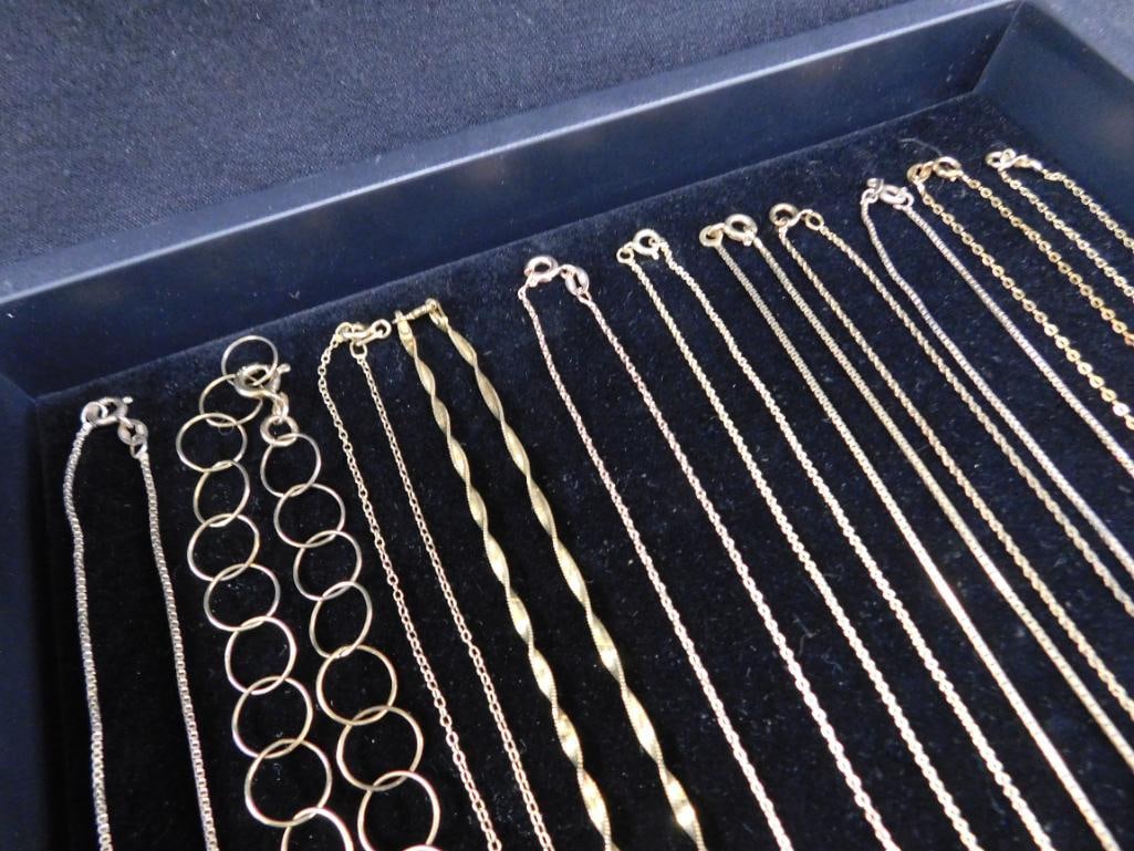 Sterling Silver - 11 Vermeil Necklaces - 2-16" - 9-18" - 20.3 Grams - 6