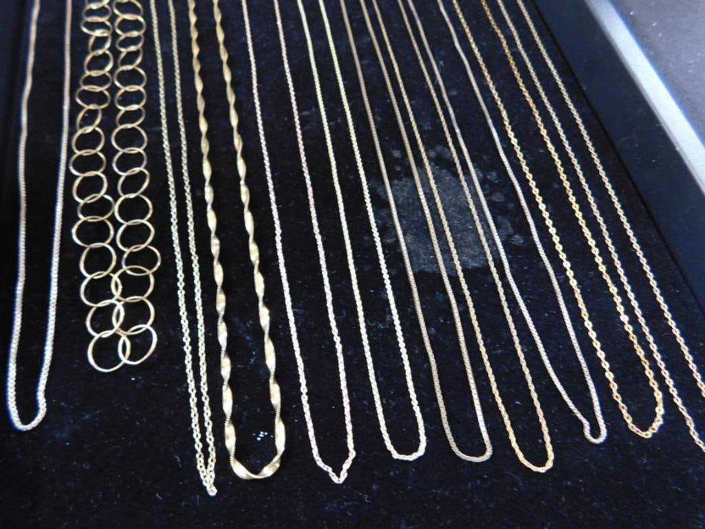 Sterling Silver - 11 Vermeil Necklaces - 2-16" - 9-18" - 20.3 Grams - 7