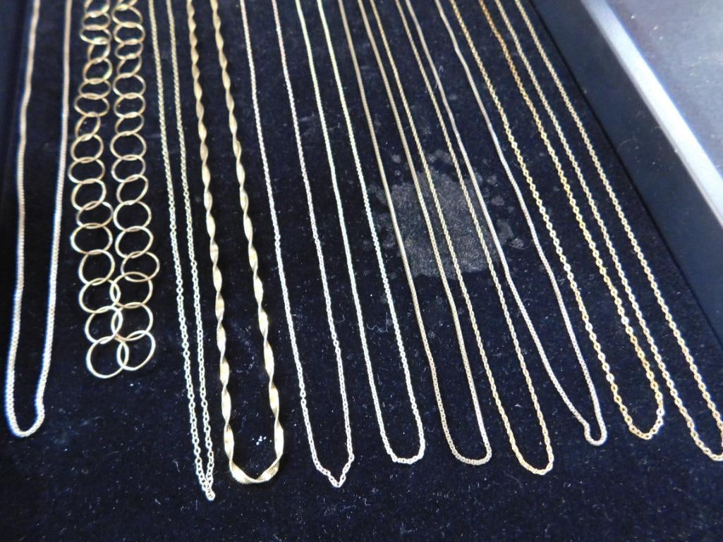Sterling Silver - 11 Vermeil Necklaces - 2-16" - 9-18" - 20.3 Grams - 8