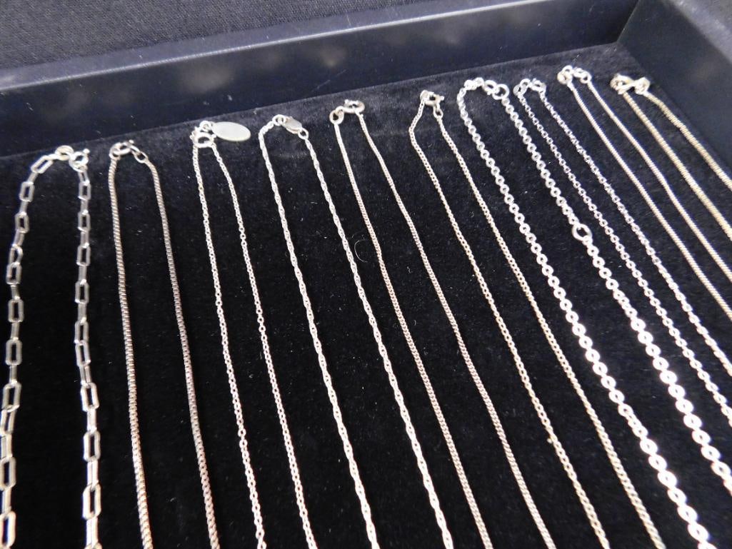 Sterling Silver - 10 Necklaces - All 20" Long - 22.57 Grams - 6