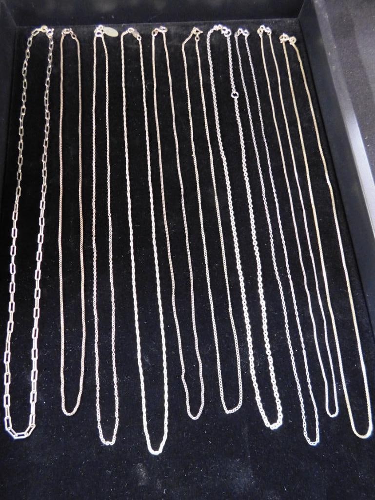 Sterling Silver - 10 Necklaces - All 20" Long - 22.57 Grams - 8