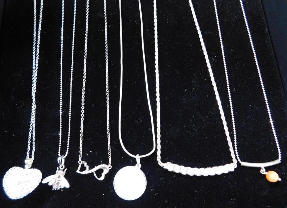 Sterling Silver - 6 Pendant Necklaces - All 18" Long - 27.46 Grams TW (1 of 7)