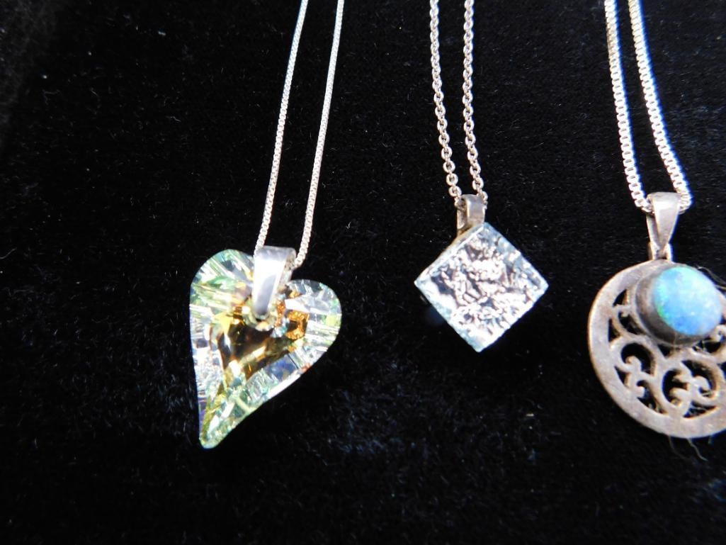 Sterling Silver - 7 Pendant Necklaces - All 18" Long - 25.73 Grams TW - 2