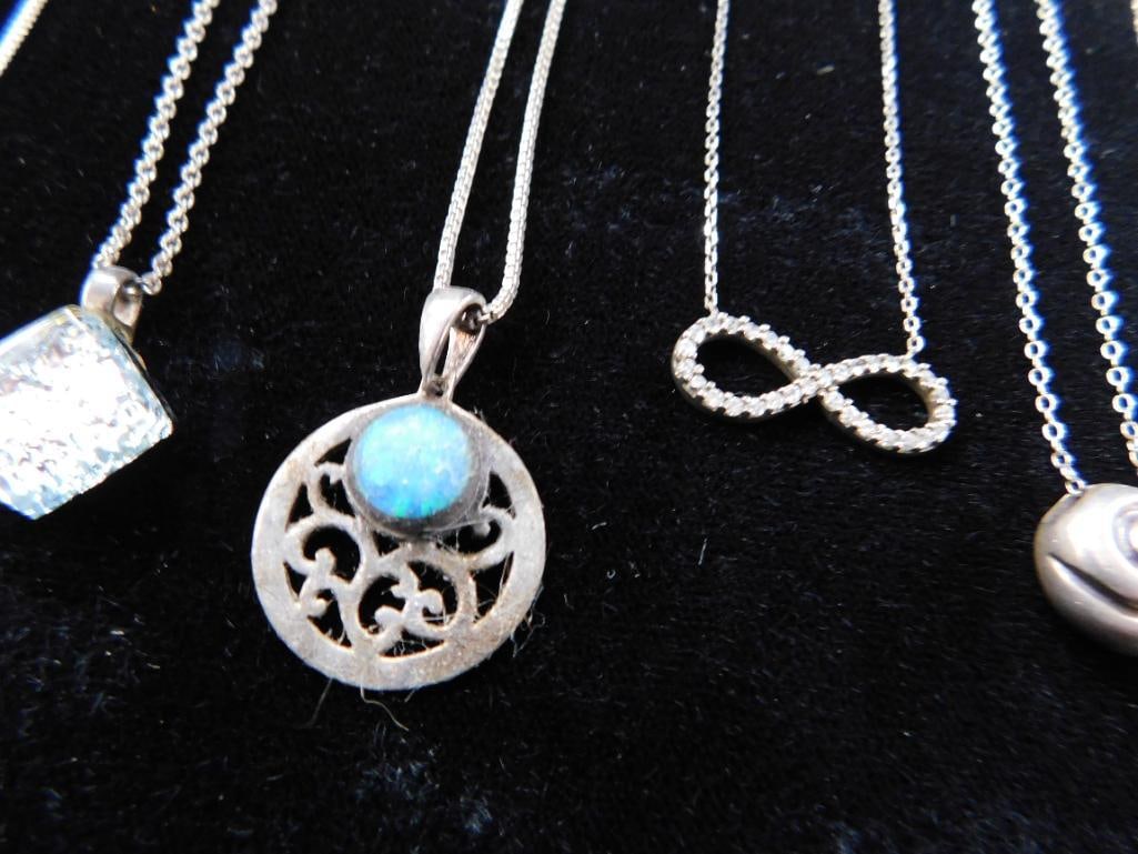 Sterling Silver - 7 Pendant Necklaces - All 18" Long - 25.73 Grams TW - 3