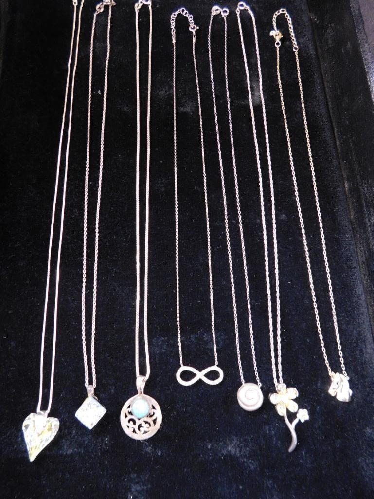 Sterling Silver - 7 Pendant Necklaces - All 18" Long - 25.73 Grams TW - 5