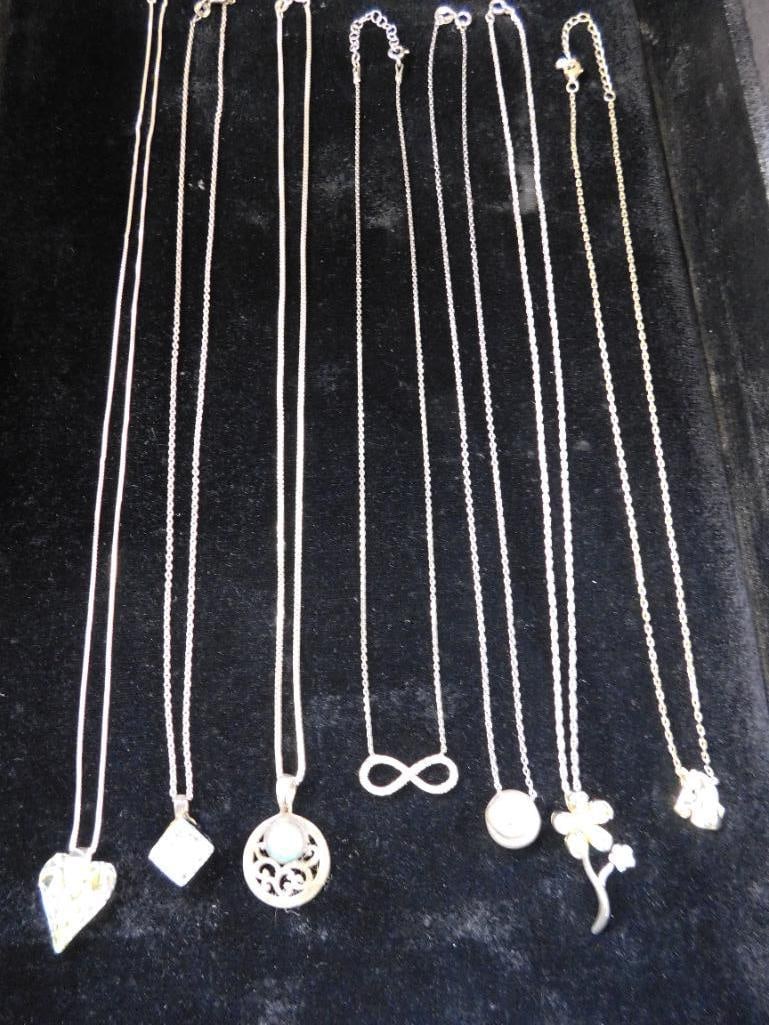 Sterling Silver - 7 Pendant Necklaces - All 18" Long - 25.73 Grams TW - 6