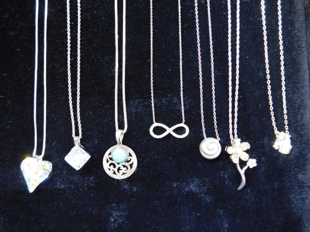 Sterling Silver - 7 Pendant Necklaces - All 18" Long - 25.73 Grams TW - 7