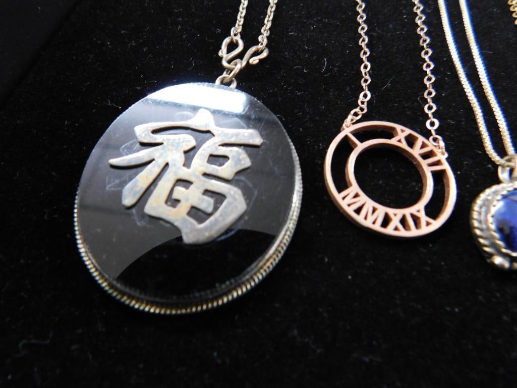 Sterling Silver - 5 Pendant Necklaces - All 18" Long - 25.22 Grams TW - 2