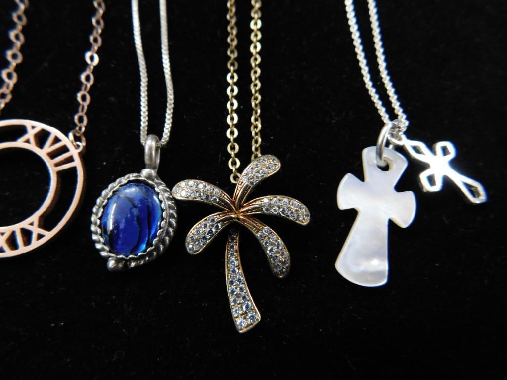 Sterling Silver - 5 Pendant Necklaces - All 18" Long - 25.22 Grams TW - 3