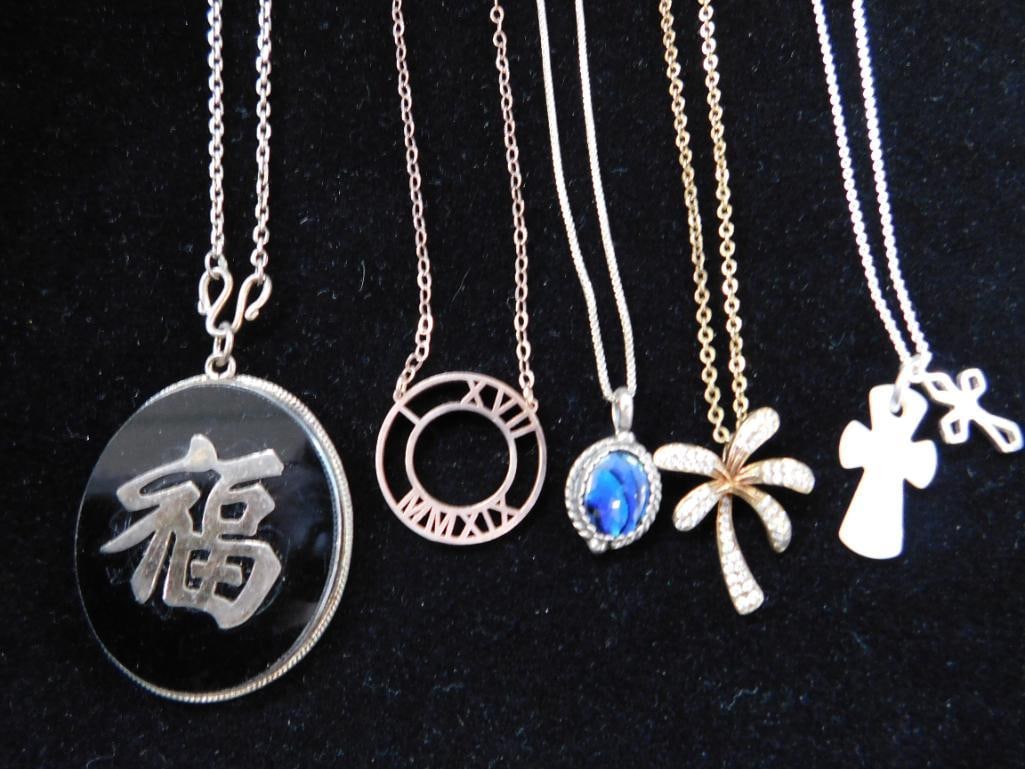 Sterling Silver - 5 Pendant Necklaces - All 18" Long - 25.22 Grams TW - 5