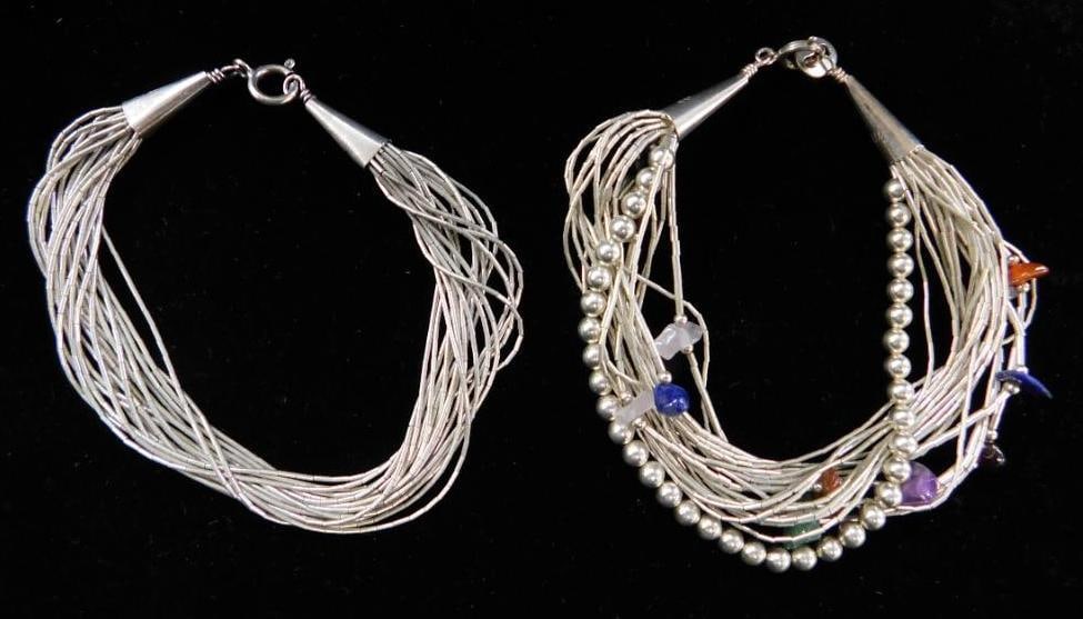 Sterling Silver - 2 Liquid Silver Bracelets - 1-7" - 1-7.5" - 23.44 Grams TW: See Photos For Condition and Details 