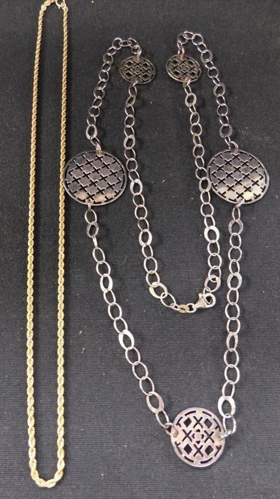 Sterling Silver - 2 Necklaces - 1-20" - 1-32" - 27.63 Grams: See Photos For Condition and Details
