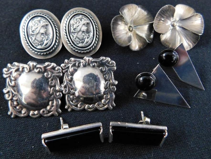 Sterling Silver - 5 Pairs of Pierced Post Earrings - 27.94 Grams TW: See Photos For Condition and Details