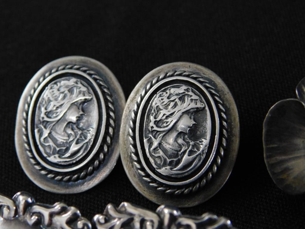 Sterling Silver - 5 Pairs of Pierced Post Earrings - 27.94 Grams TW - 2