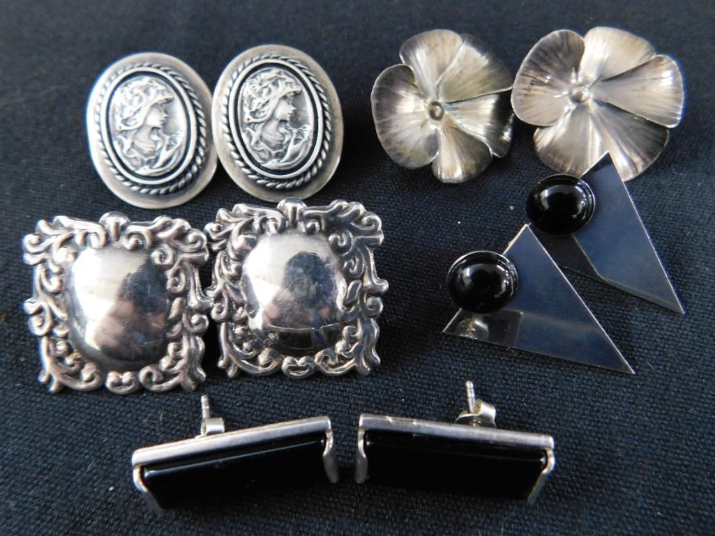 Sterling Silver - 5 Pairs of Pierced Post Earrings - 27.94 Grams TW - 8