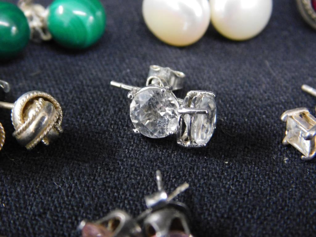 Sterling Silver - 13 Pairs of Pierced Post Earrings - 27.33 Grams TW - 10