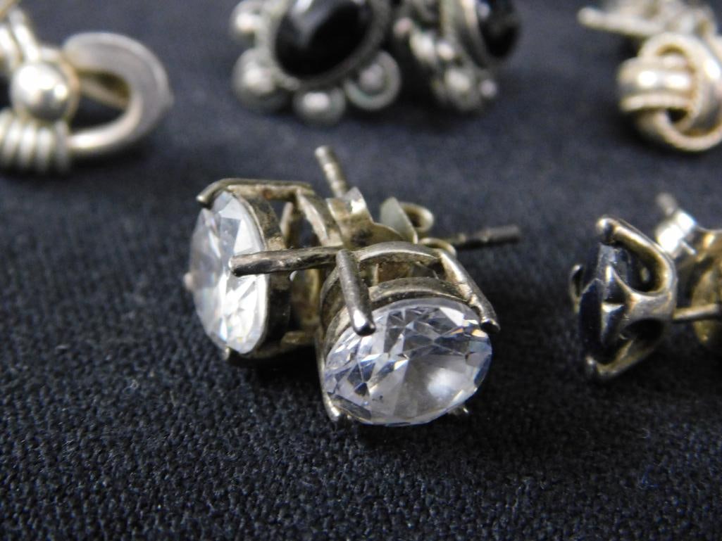 Sterling Silver - 13 Pairs of Pierced Post Earrings - 27.33 Grams TW - 12