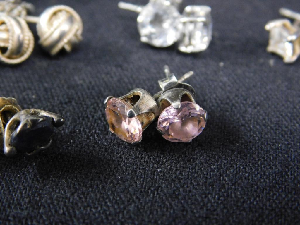 Sterling Silver - 13 Pairs of Pierced Post Earrings - 27.33 Grams TW - 14