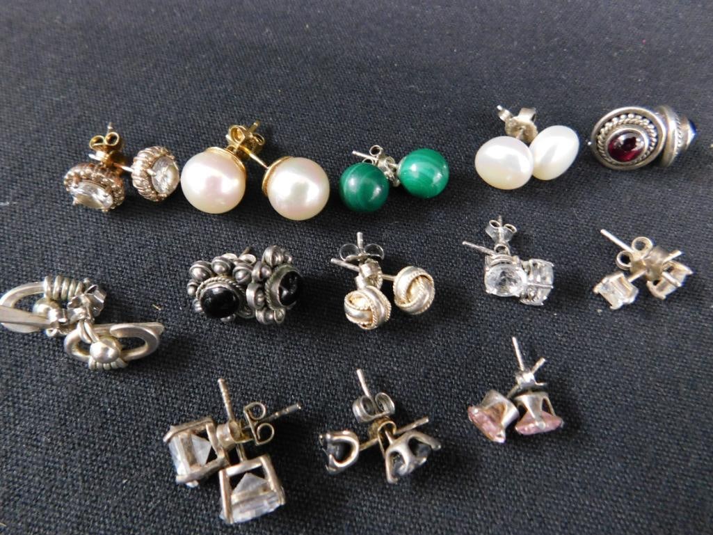 Sterling Silver - 13 Pairs of Pierced Post Earrings - 27.33 Grams TW - 15