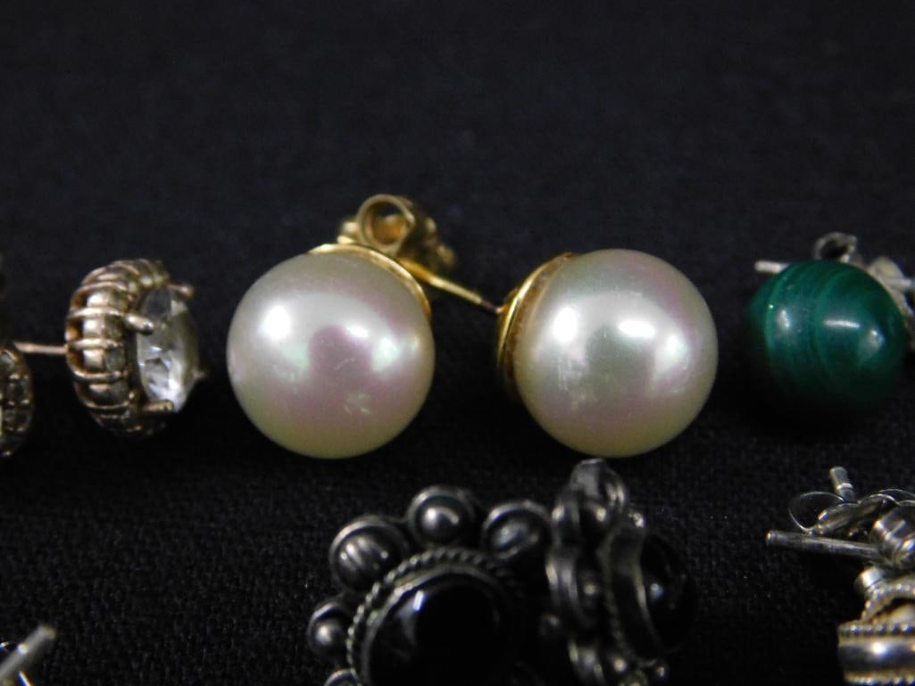 Sterling Silver - 13 Pairs of Pierced Post Earrings - 27.33 Grams TW - 3