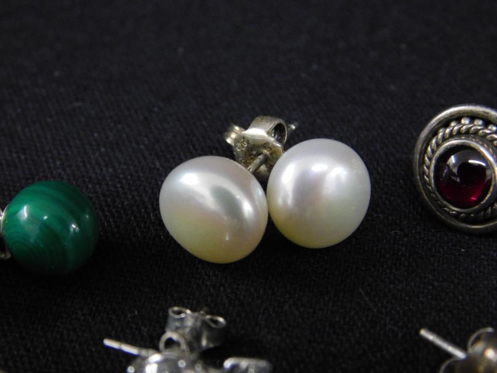 Sterling Silver - 13 Pairs of Pierced Post Earrings - 27.33 Grams TW - 5