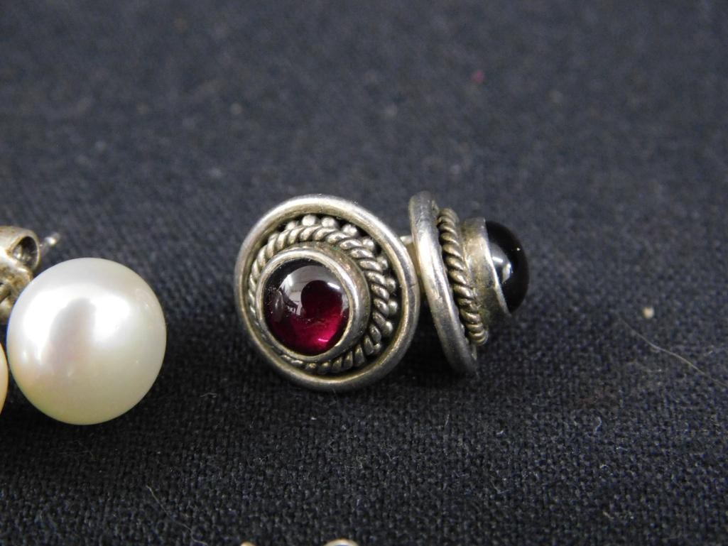 Sterling Silver - 13 Pairs of Pierced Post Earrings - 27.33 Grams TW - 6