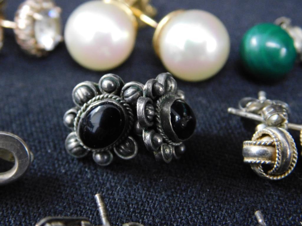 Sterling Silver - 13 Pairs of Pierced Post Earrings - 27.33 Grams TW - 8