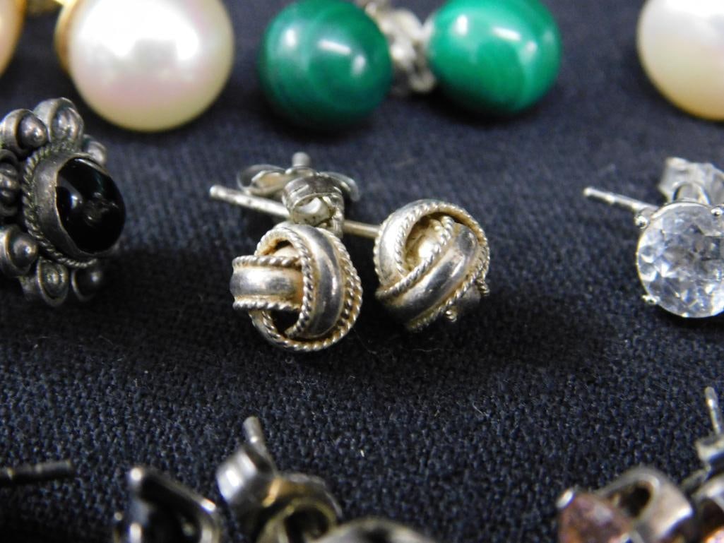 Sterling Silver - 13 Pairs of Pierced Post Earrings - 27.33 Grams TW - 9