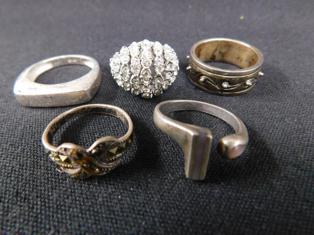 Sterling Silver - 5 Rings - 2-Size 6 - 1-Size 7 - 2-Size 8 - 22.43 Grams TW - 7