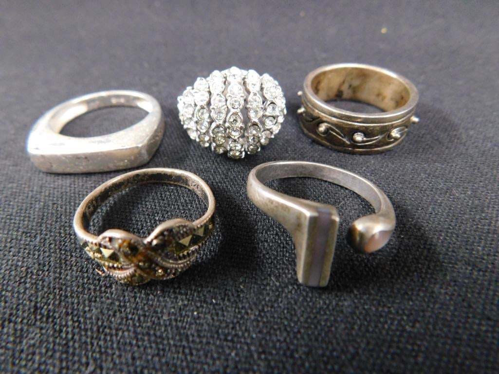 Sterling Silver - 5 Rings - 2-Size 6 - 1-Size 7 - 2-Size 8 - 22.43 Grams TW - 8