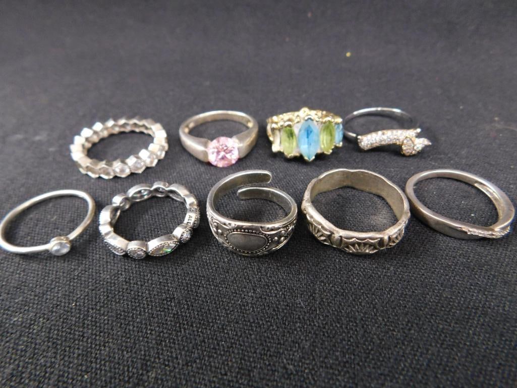 Sterling Silver - 9 Rings - 2-Size 5 - 2-Size 6 - 5-Size 8 - 25.96 Grams TW - 10